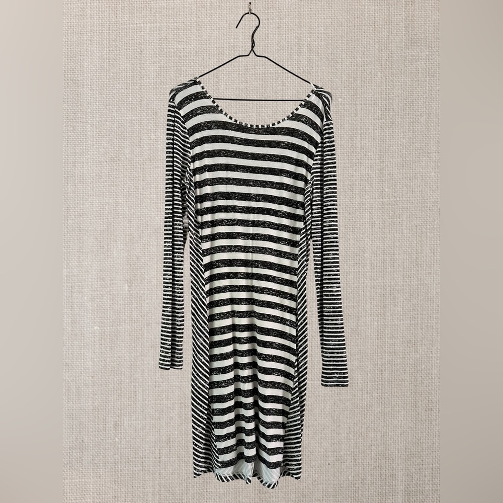 Armani Exchange Black and White Striped Midi Dress